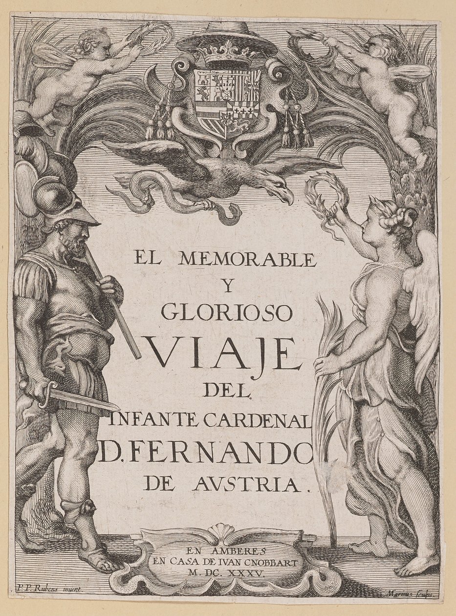 Página de título para D. De Aedo y Gallert, El...Viaje del Infante Cardenal... de Ignatius Cornelis Marinus after Sir Peter Paul Rubens