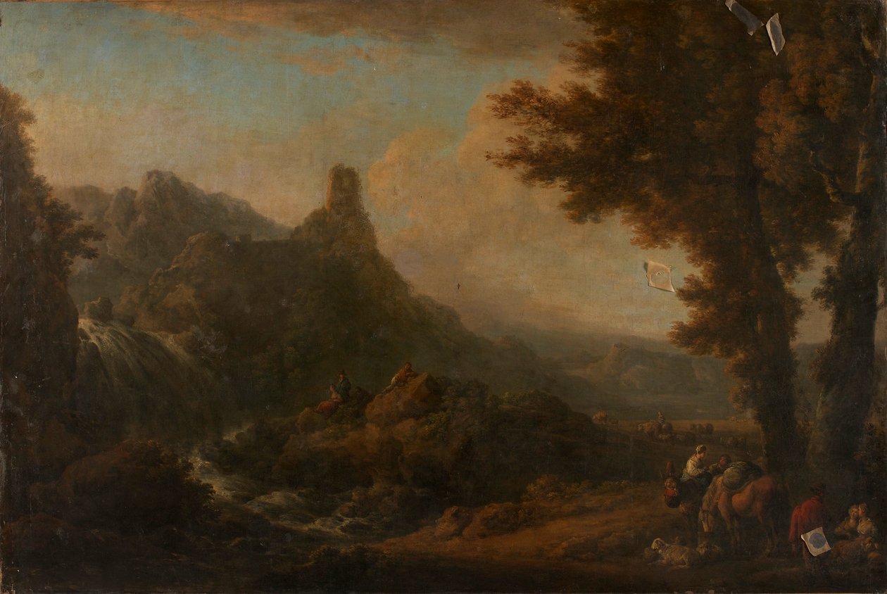 paisaje con cascada de Ignaz Du Vivier