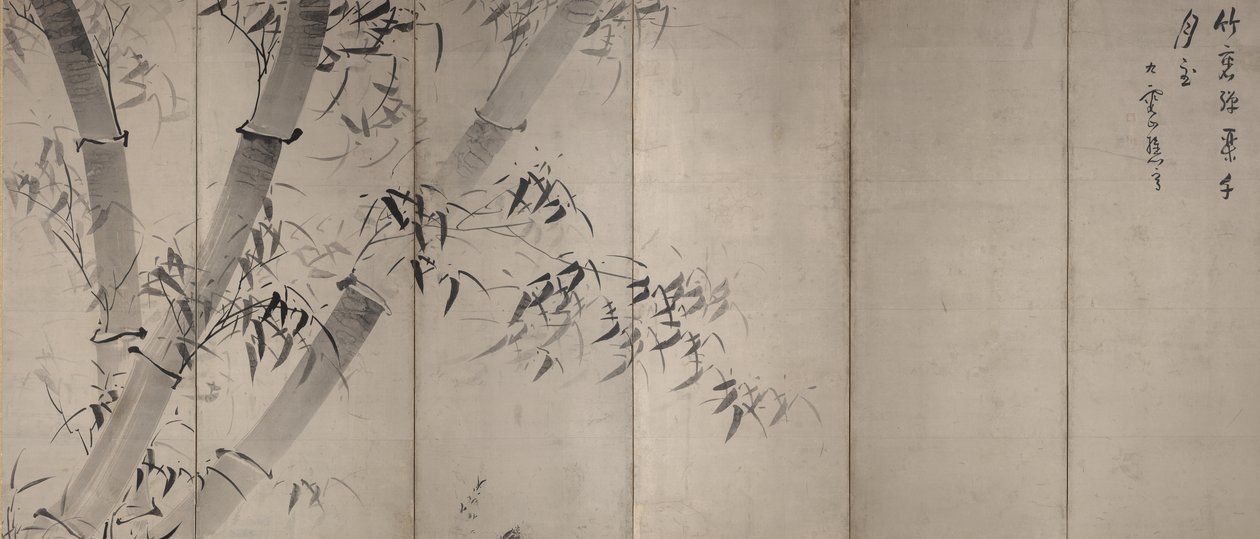 Bambú a la luz de la luna, pantalla plegable de seis paneles, c.1758-60 de Ike no Taiga
