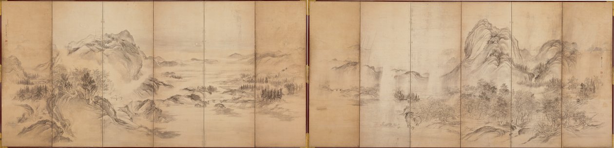 Vistas de montañas, reverso de una pantalla de seis paneles, Período Edo, 1856-58 de Ikeda Koson