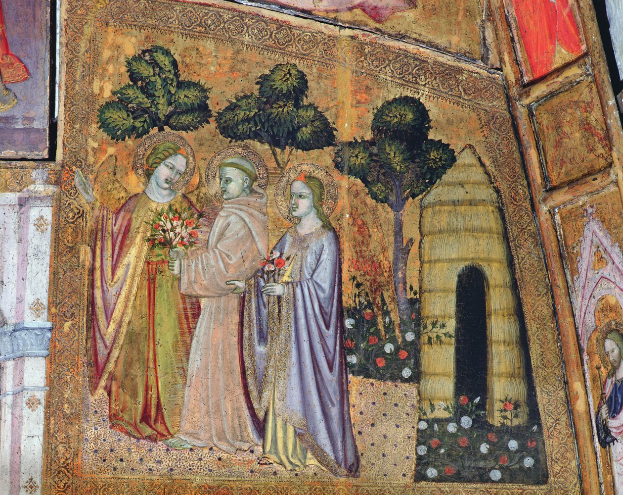 San Francisco acompañado por dos ángeles, fresco de la Porziuncola, 1393 de Ilario da Viterbo