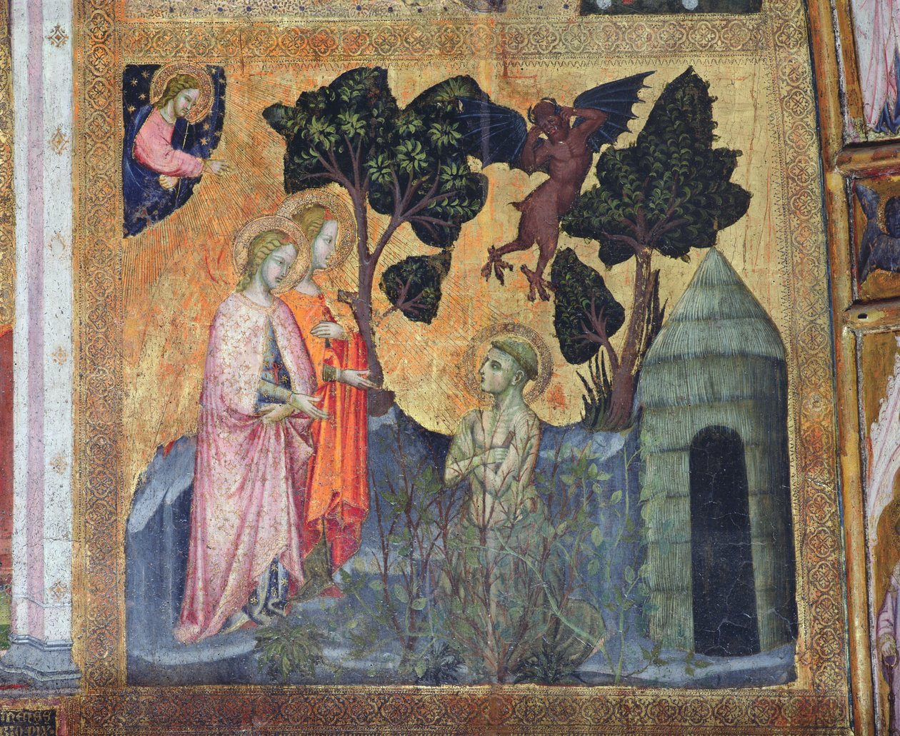 San Francisco se arroja a los zarzales espinosos, fresco de la Porciúncula, 1393 de Ilario da Viterbo