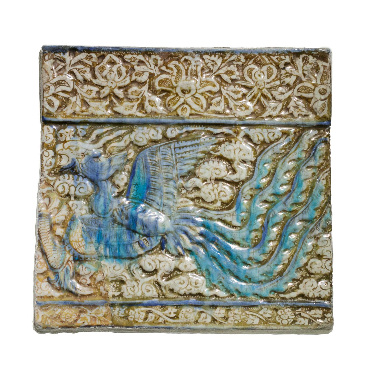 Azulejo con fénix, de Kashan, Irán, periodo iljaní, principios del siglo XIV (pasta de piedra) de Ilkhanid Ilkhanid