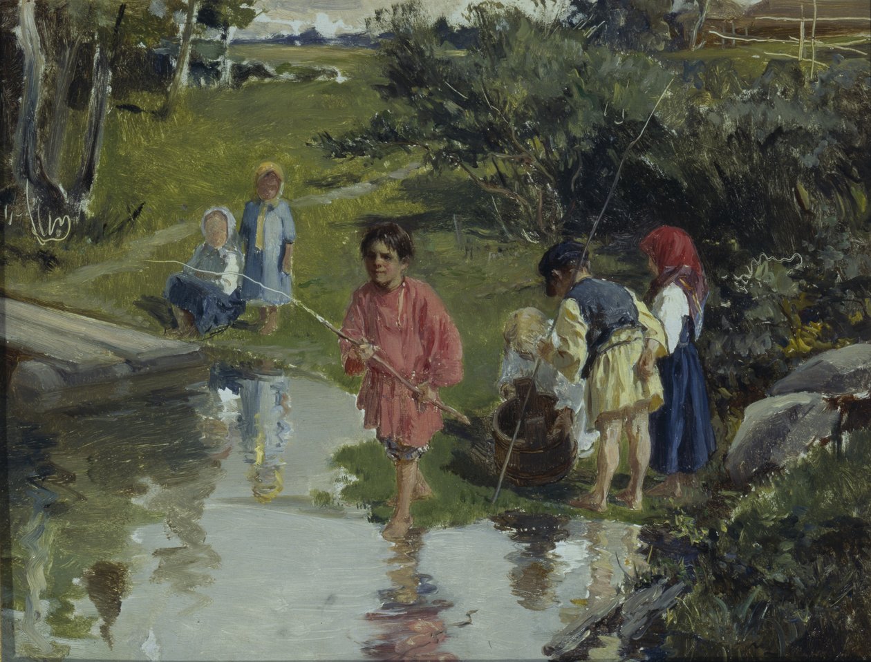 Niños pescando, 1882 de Illarion Mikhailovich Pryanishnikov