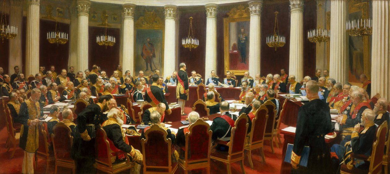 Sesión Ceremonial del Consejo de Estado el 7 de mayo de 1901 Marcando el Centenario de su Fundación de Ilya Efimovich Repin