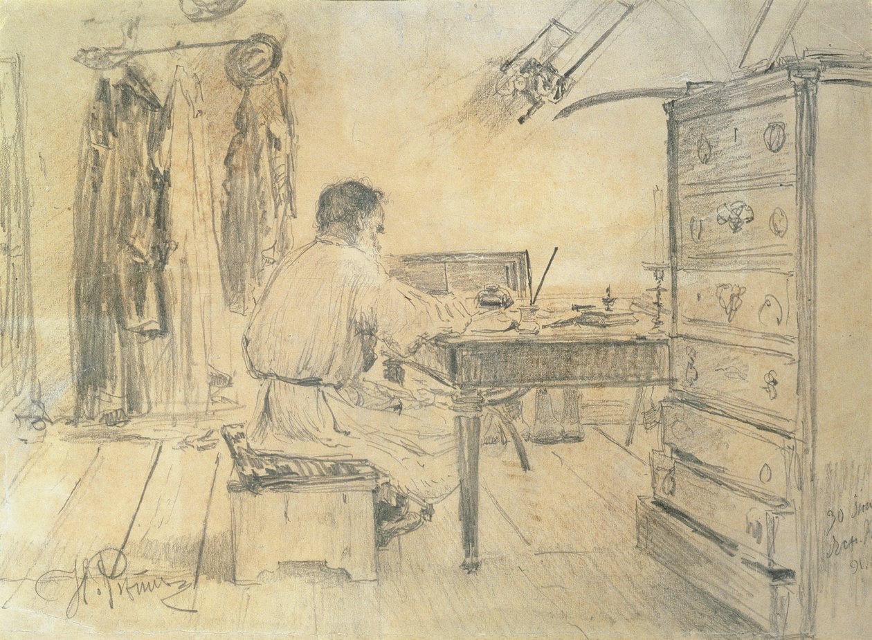 León Tolstói (1818-1910) en su estudio, 1891 de Ilya Efimovich Repin
