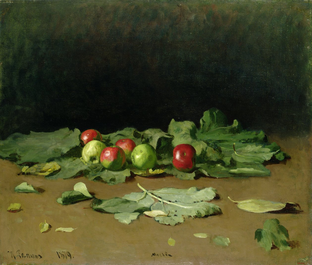 Naturaleza Muerta de Manzanas y Hojas de Ilya Efimovich Repin