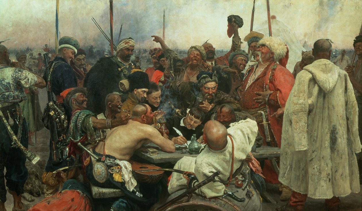 Los cosacos de Zaporozhye escribiendo una carta al sultán turco, 1890-91 de Ilya Efimovich Repin