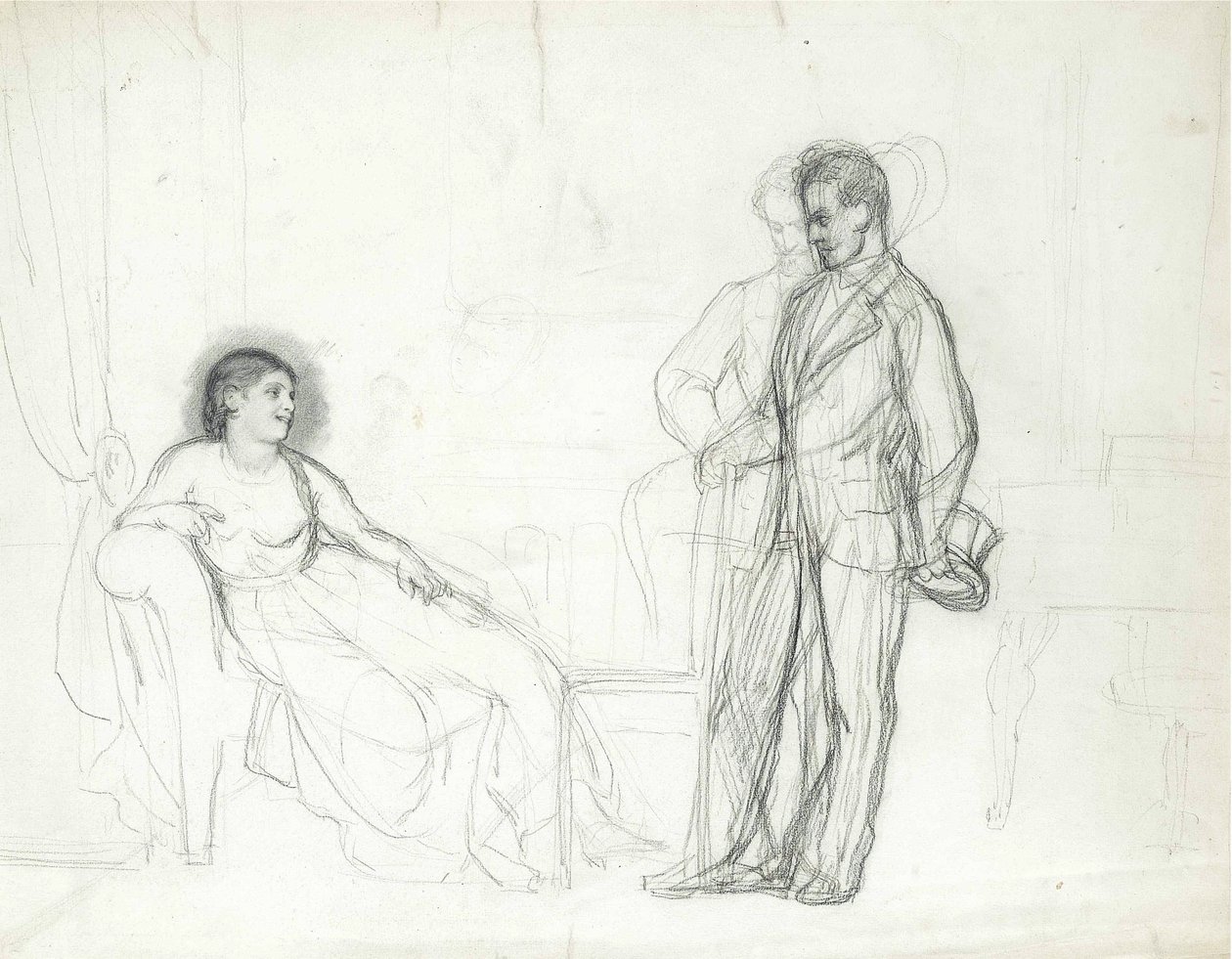 Adelina Patti (1843-1919) como Violetta en la ópera La traviata de Giuseppe Verdi par Repin, Ilya Yefimovich (1844-1930), finales de la década de 1860-principios de la de 1870 - Lápiz sobre papel - Palacio de Constantino, San Petersburgo de Ilya Efimovich Repin