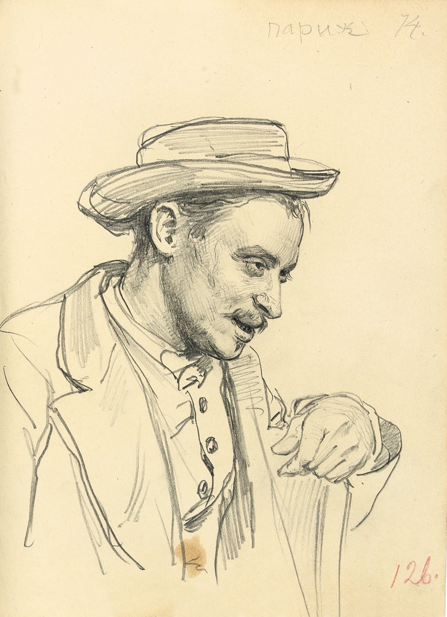 Hombre con sombrero de perfil de Ilya Efimovich Repin