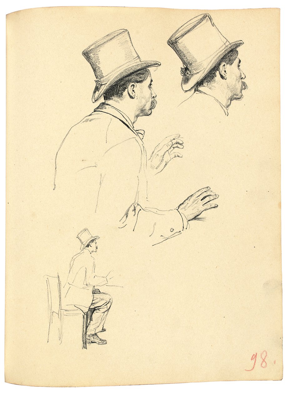 Estudios para "Un café parisino": Vista lateral de la cabeza de un hombre con sombrero, c. 1872-1875 de Ilya Efimovich Repin
