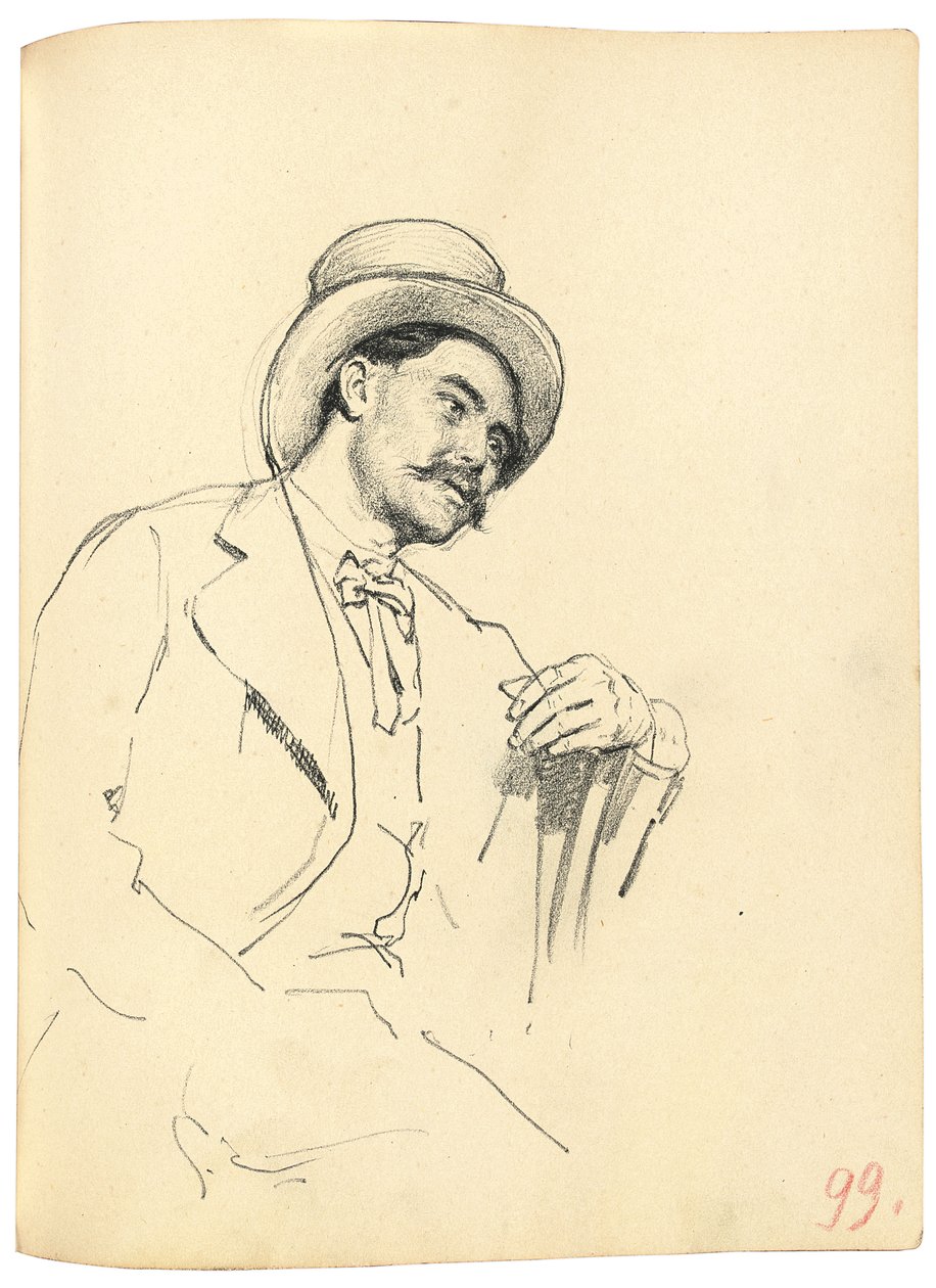 Estudio para "Un café parisino": Hombre sentado con sombrero, c. 1872-1875 de Ilya Efimovich Repin