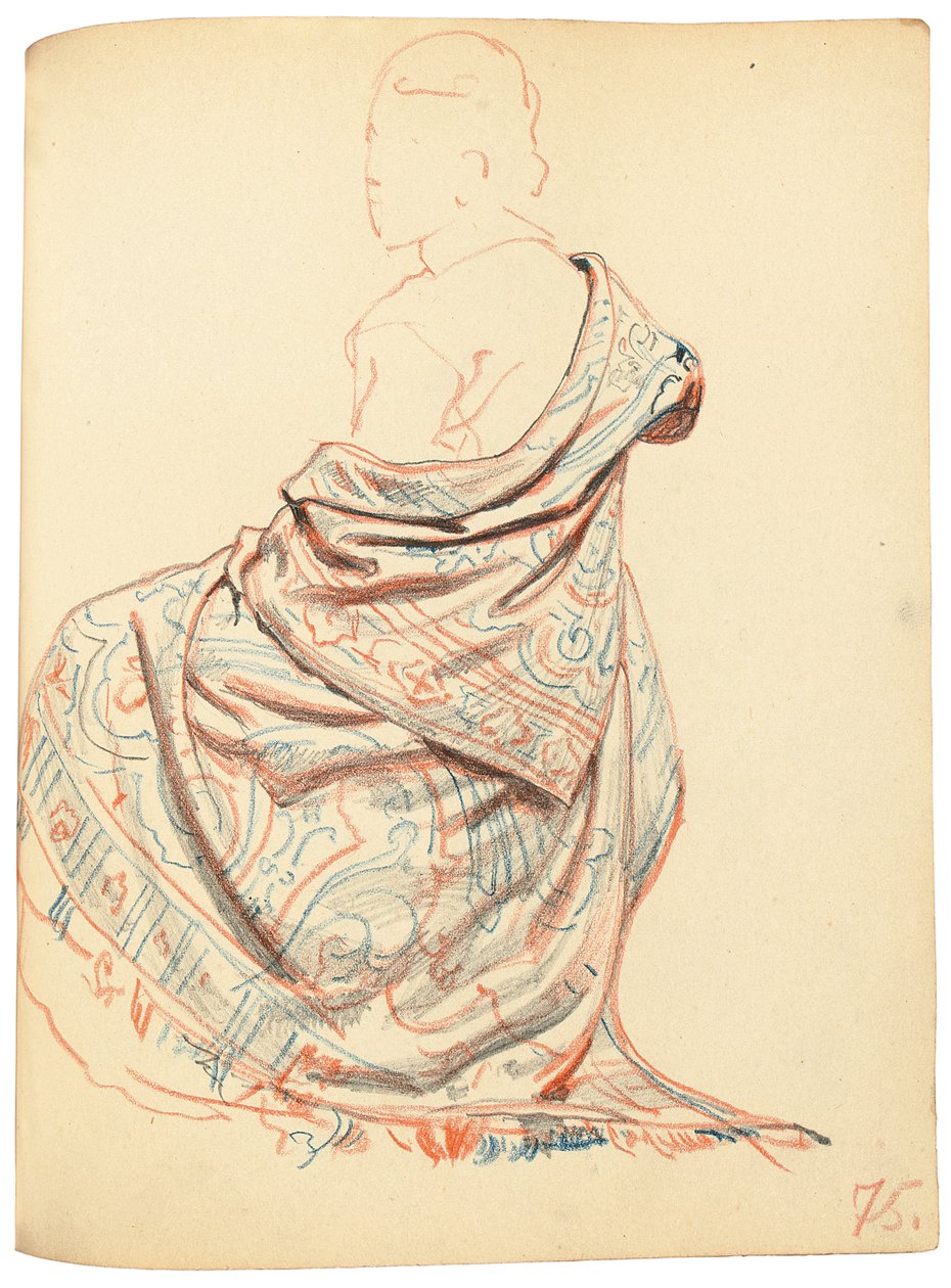 Estudio para Un café parisino: Estudio de vestido para mujer sentada de Ilya Efimovich Repin
