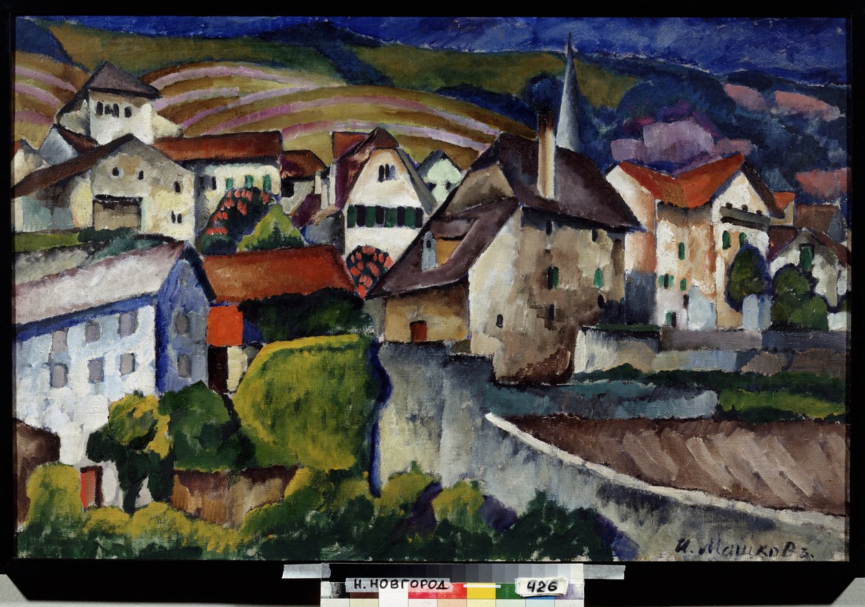 Un pequeño pueblo en Suiza. Pintura de Ilya Ivanovich Mashkov (Ilia Machkov, Matchkov) (1881-1944), óleo sobre lienzo de Ilya Ivanovich Mashkov