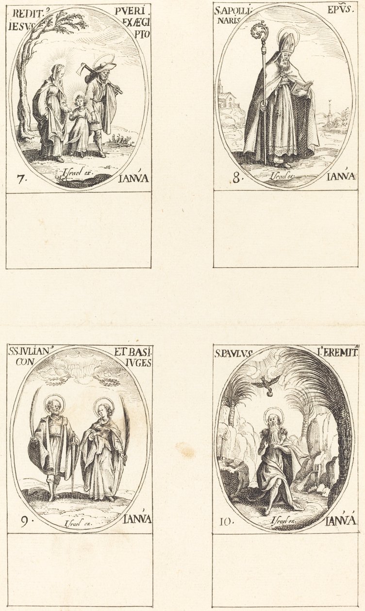 Regreso de Egipto; San Apolinario; San Julián y Basilisa; San Pablo Ermitaño de Imitator of Jacques Callot
