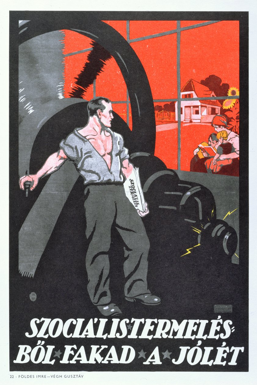 El bienestar es el producto de la producción socialista, cartel de la Revolución Comunista Húngara, 1919 de Imre Foeldes