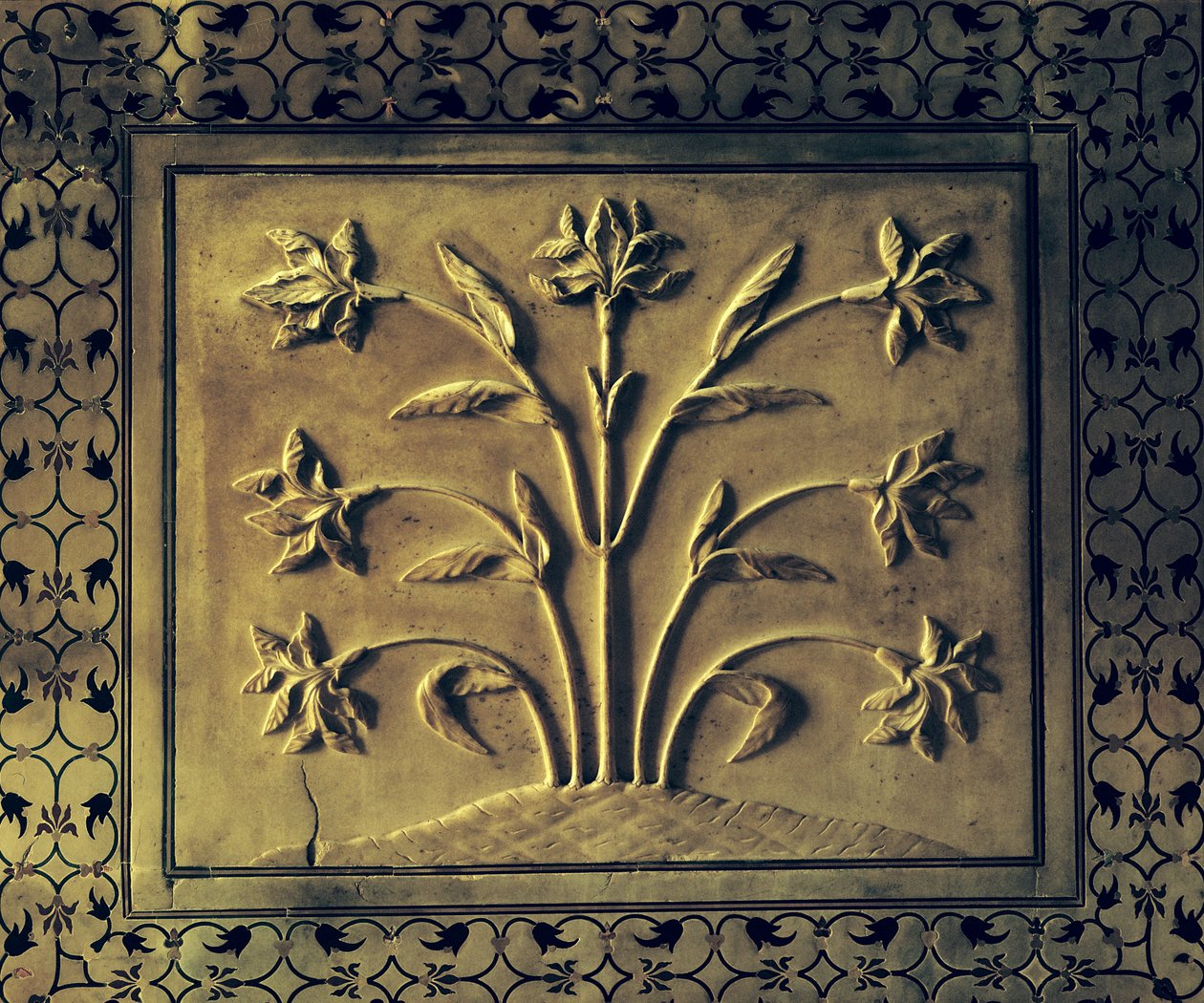 Planta floreciente, detalle de un panel de la galería circular, 1631-41 (mármol) de Indian School