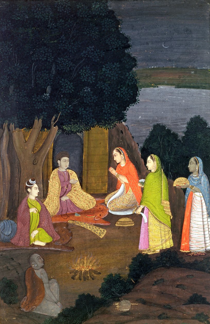 Damas visitando a una Yogini, Escuela de Faqurullah Khan, Lucknow, Uttar Pradesh de Indian School