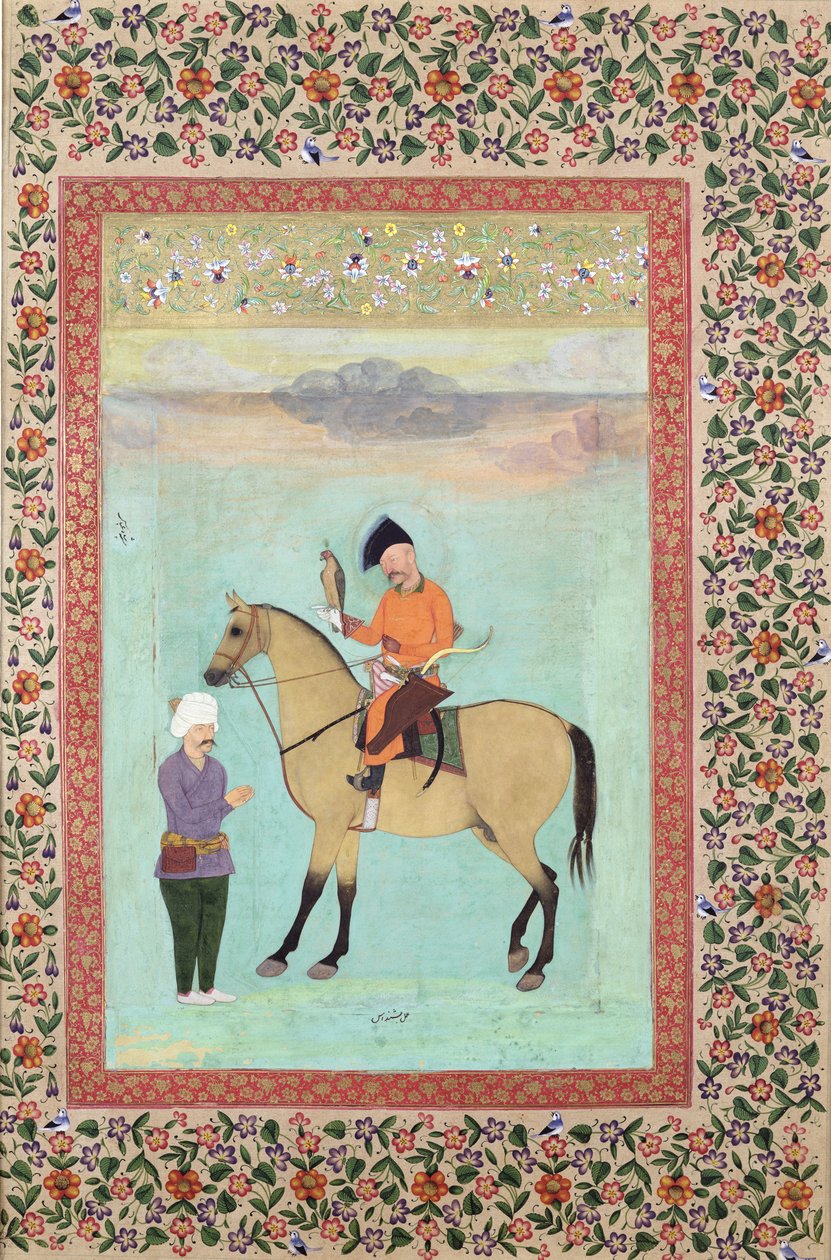 Shah Abbas a caballo con un halcón de Indian School