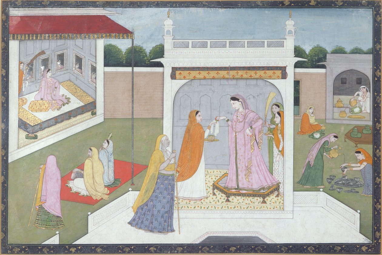 Dama del Palacio con sus Criadas, Kangra, c.1790 de Indian School