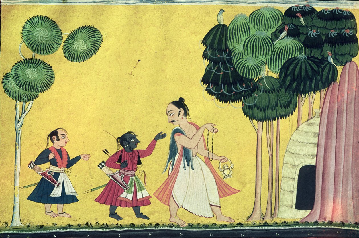 Rama y Lakshmana acompañados por Visvamitra, del Ramayana, c.1750 de Indian School