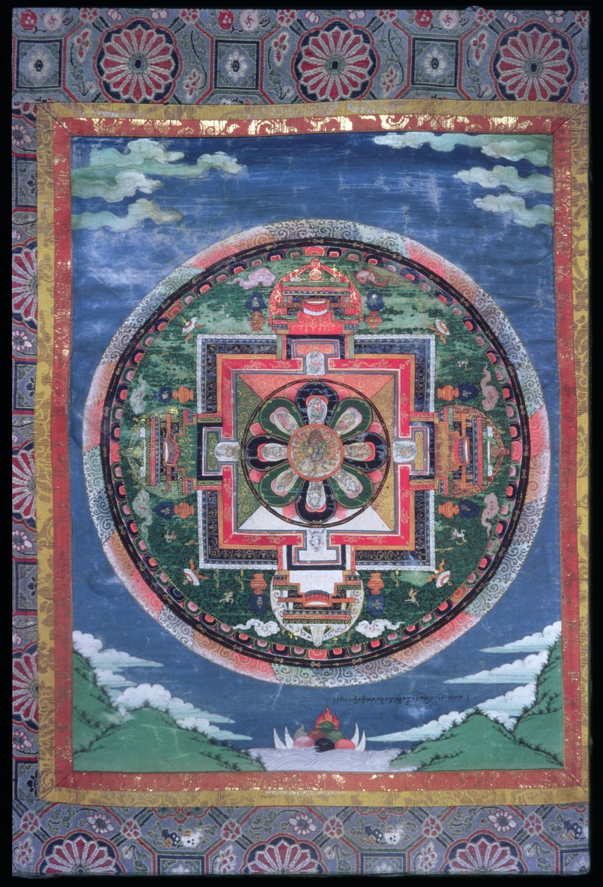 El círculo místico de Phyag-rdor (Varjrapani) y las ocho divinidades serpientes con cuatro guardianes, Mandala Vajrapani, c.1849 de Indian School