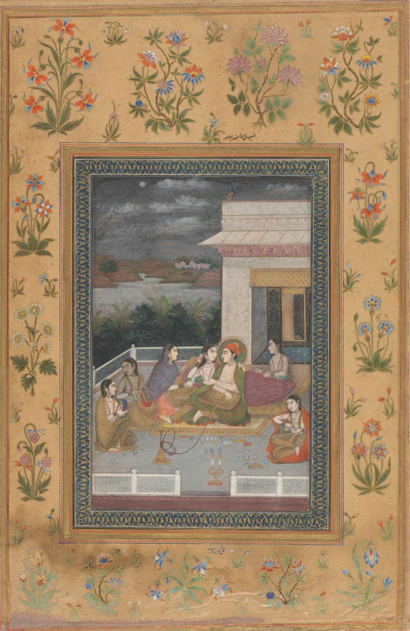 Una Pareja en una Terraza Rodeada de Asistentes y Músicos de Indian 18th Century