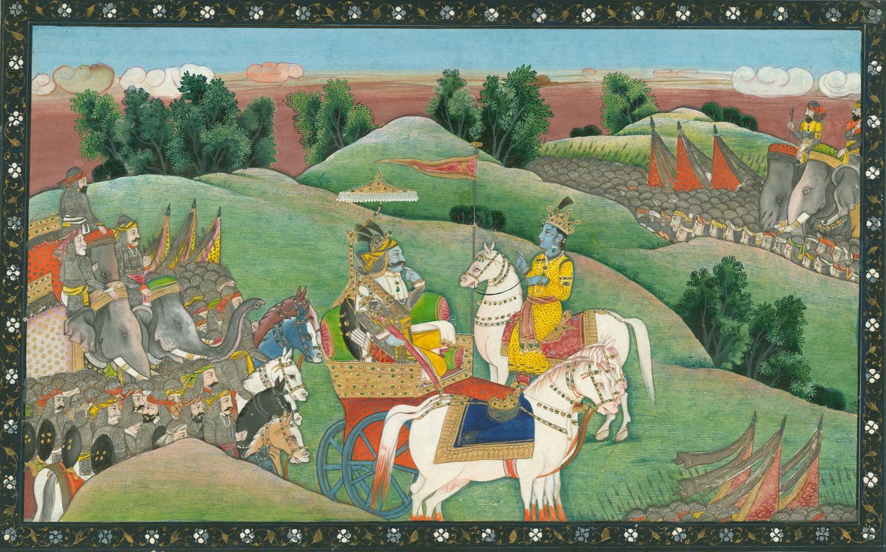 El diálogo entre el Señor Krishna y Arjuna, c. 1830 de Indian Art