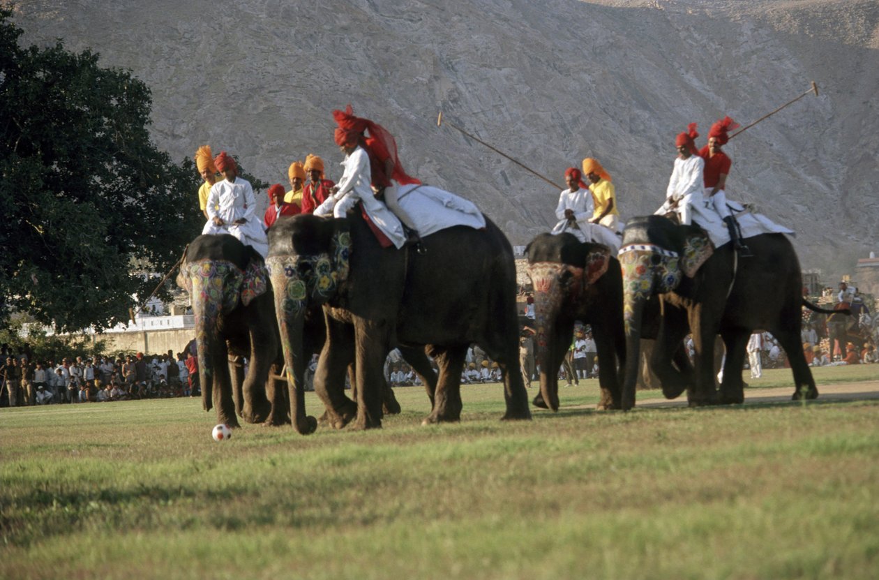 Hombres jugando al polo con elefantes (foto) de Indian Photographer