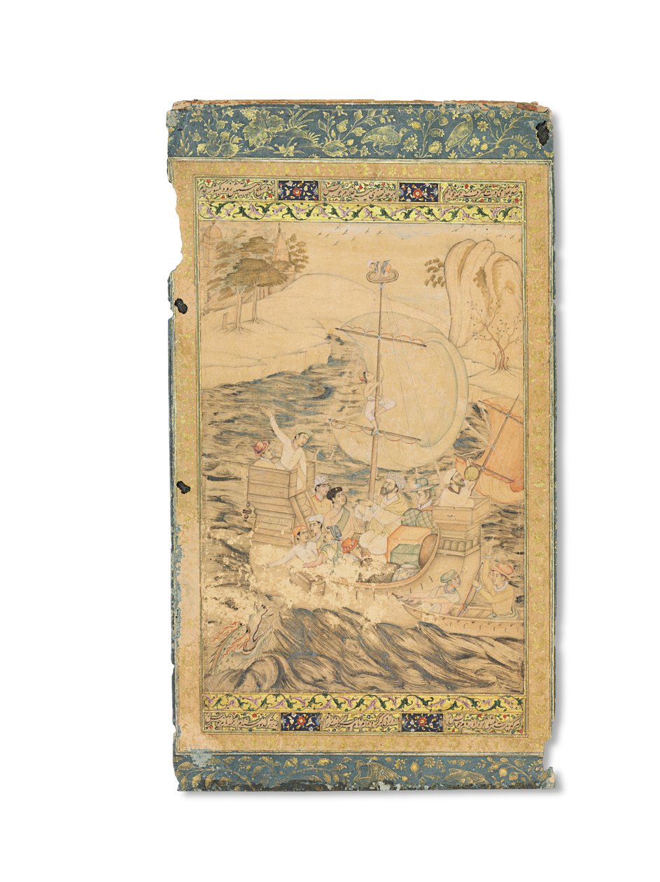 Una carabela atacada por un monstruo marino, India mogol, c.1590 de Indian School