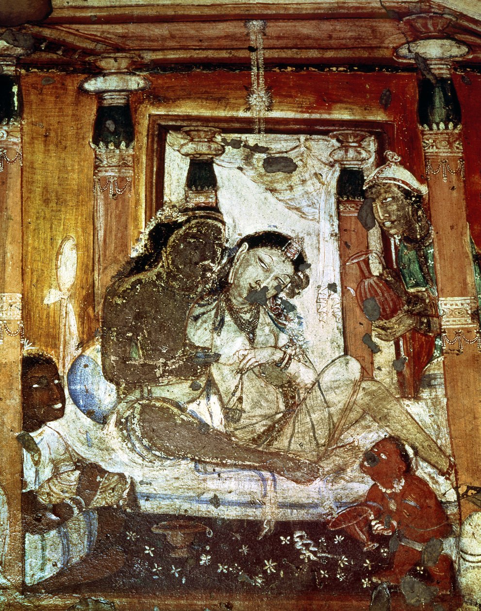 Una pareja principesca en un palacio, del interior de la Cueva 17 de Indian School