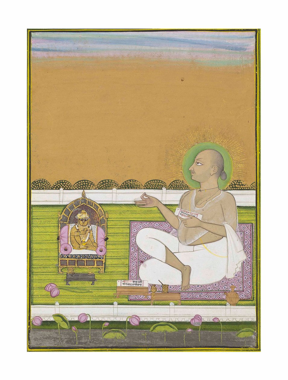 Un sabio de la secta Pushtimarg y Shri Nathji, c.1850 de Indian School