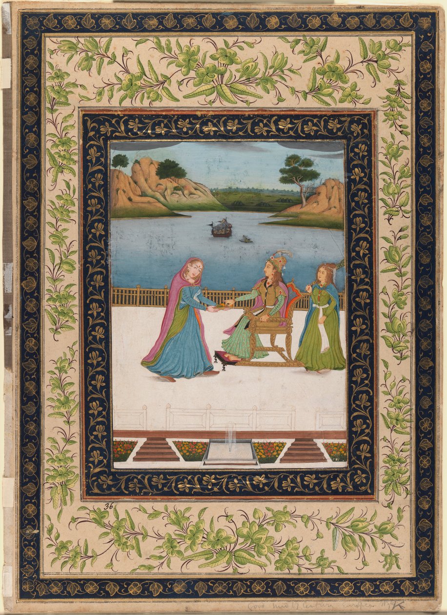 Una mujer es servida con fruta en una terraza, c.1770 de Indian School
