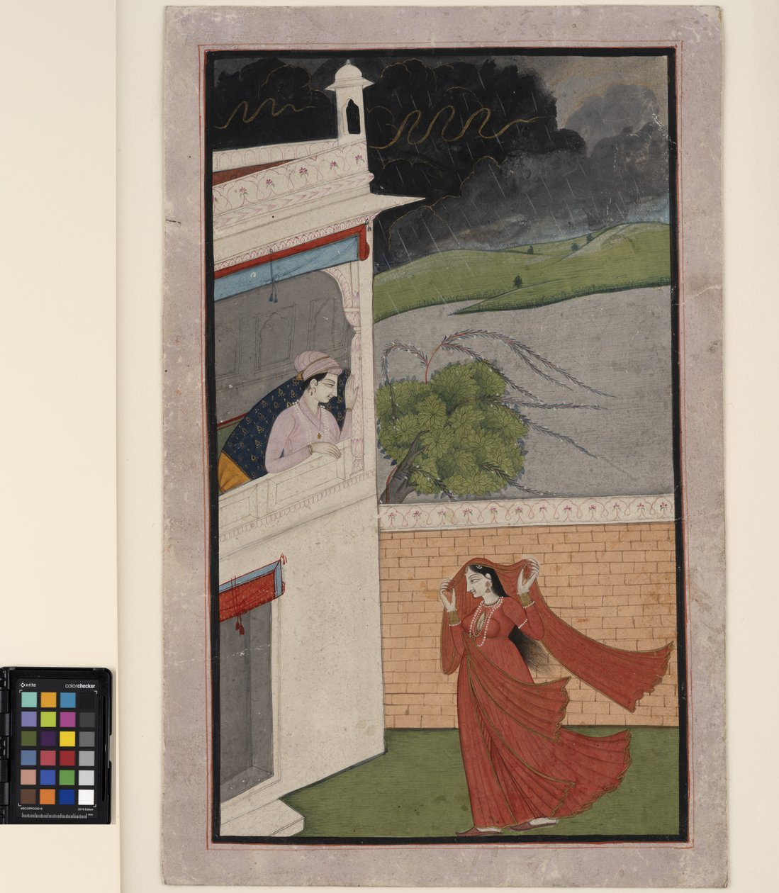 Una dama llega a la casa de su amante en una tormenta, c.1830 de Indian School