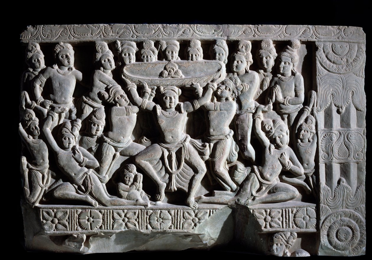 Adoración del turbante (fragmento de relieve, 225-325) de Indian School