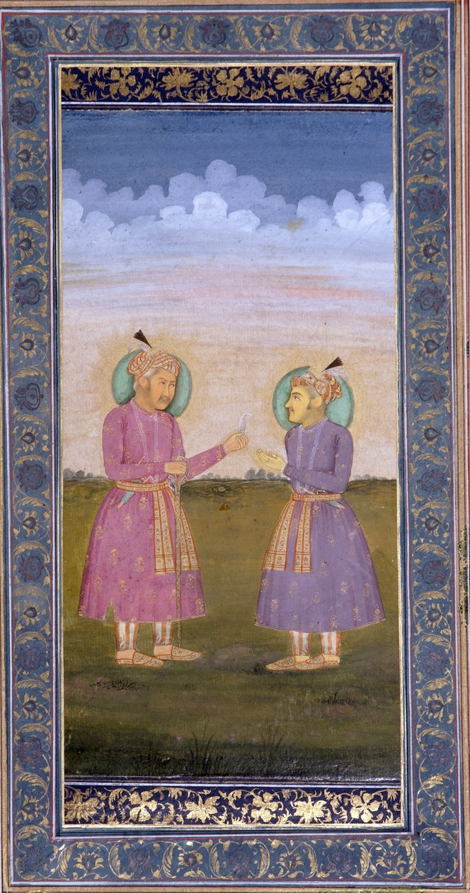 Akbar entrega una pluma enjoyada a su hijo Jahangir de Indian School
