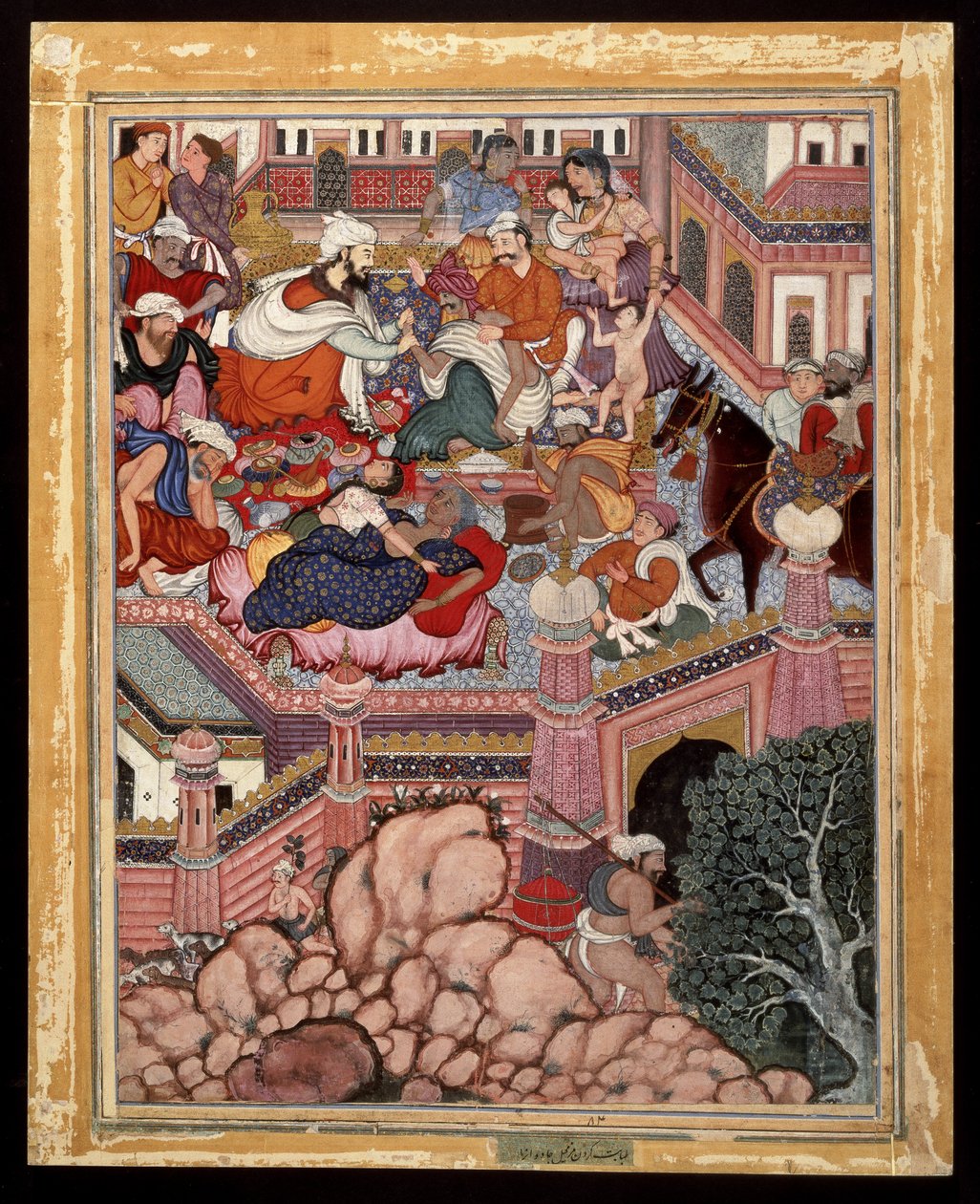 Amr, Disfrazado de Mazmahil el Cirujano, Practica la Charlatanería en los Hechiceros de Antali, ca. 1570 de Indian School