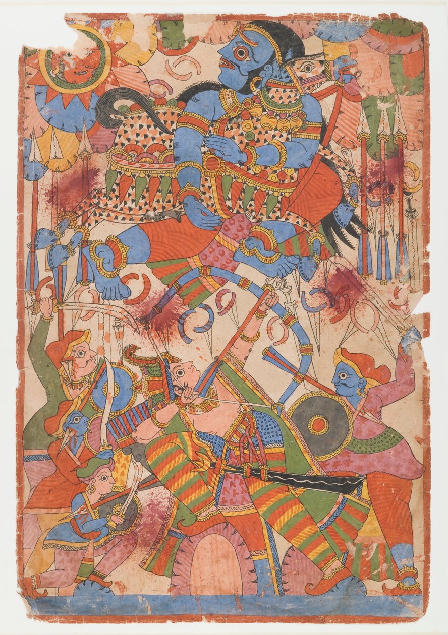 Hazaña heroica de Arjuna en la batalla, de una serie del Mahabharata, c.1830-50 de Indian School