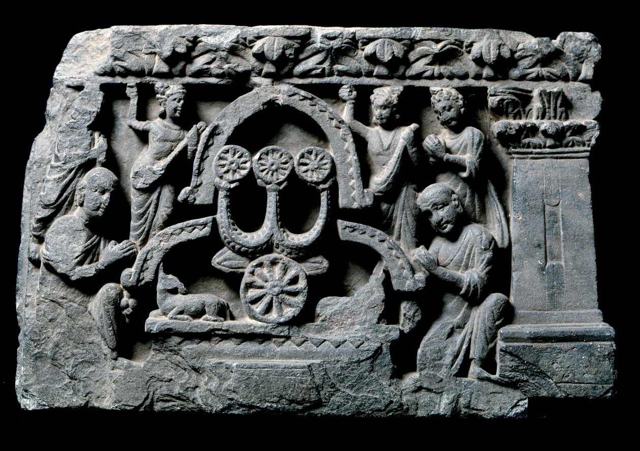 Arte de Gandhara (o Greco-Budismo): “Buda en oración” el milagro de Sravasti. Relieve de la Escuela de Gandhara - siglos II a IV - Museo Indio, Calcuta, India de Indian School