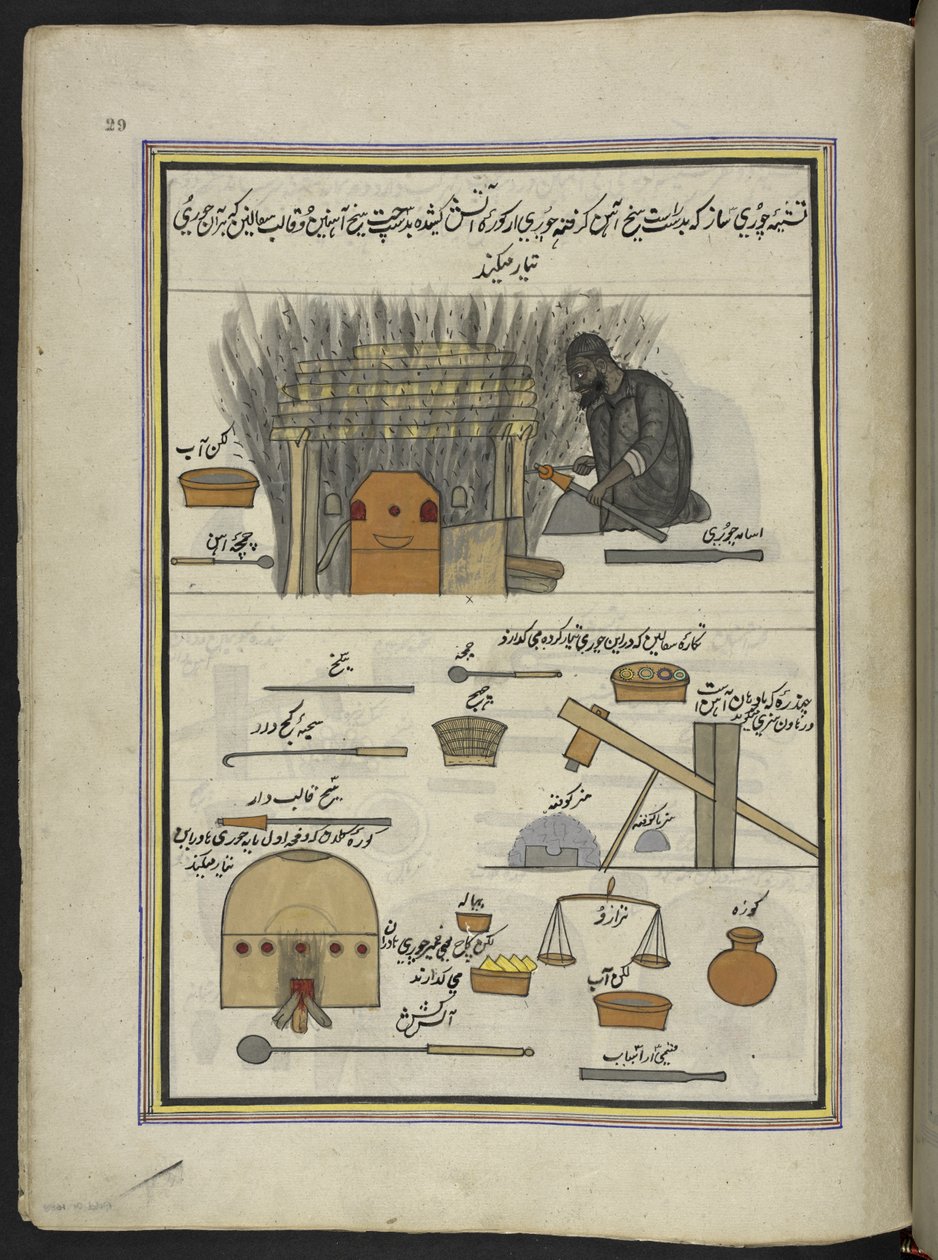 fabricante de brazaletes,  86 dibujos encuadernados en un volumen que representa oficios y ocupaciones en Cachemira, se muestra a los artesanos trabajando con sus implementos y equipos,  Por un artista de Cachemira, probablemente en Srinagar, c.1850-60 (go de Indian School