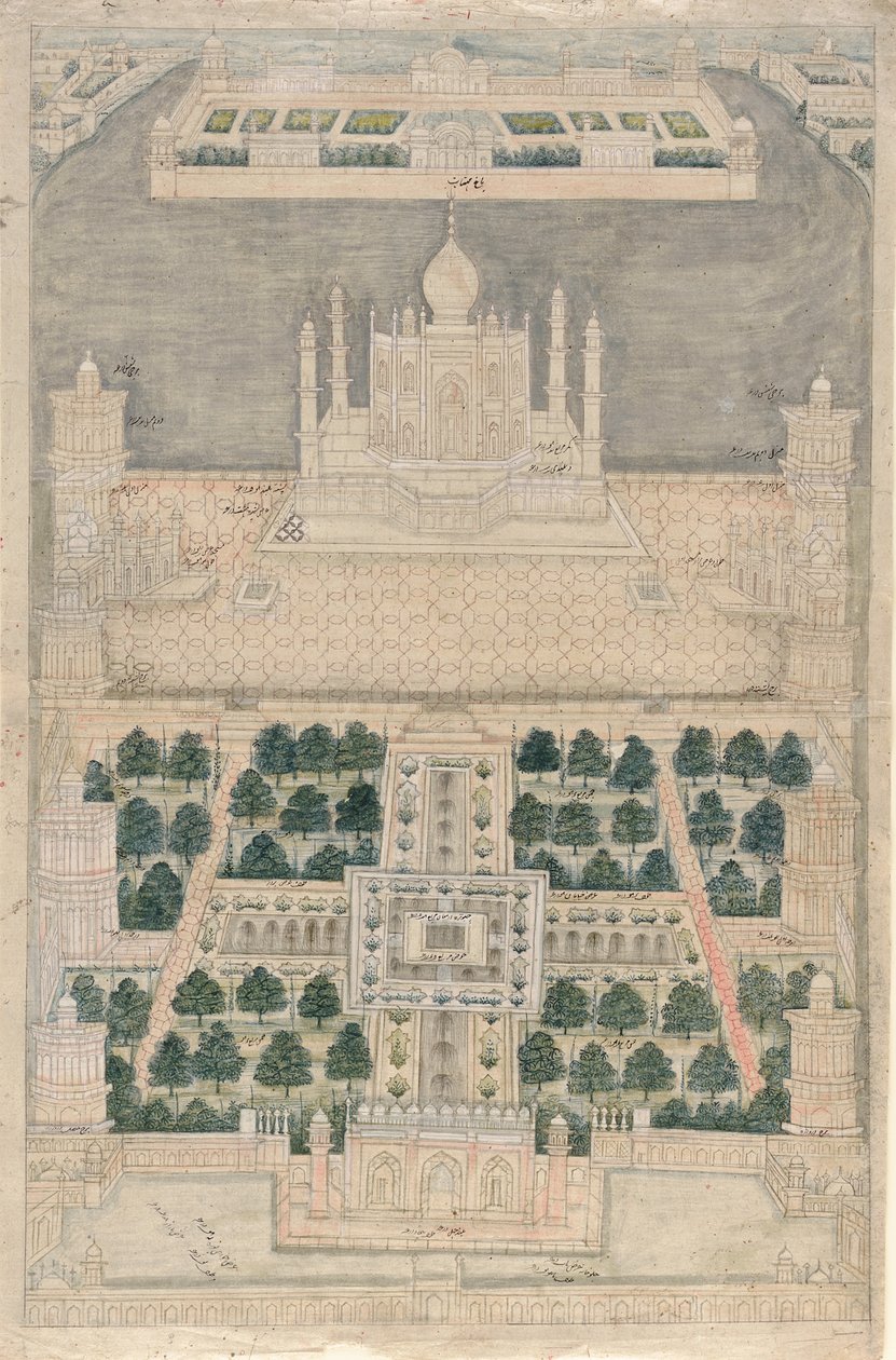 Vista aérea del Taj Mahal en Agra, 1790-1810 de Indian School