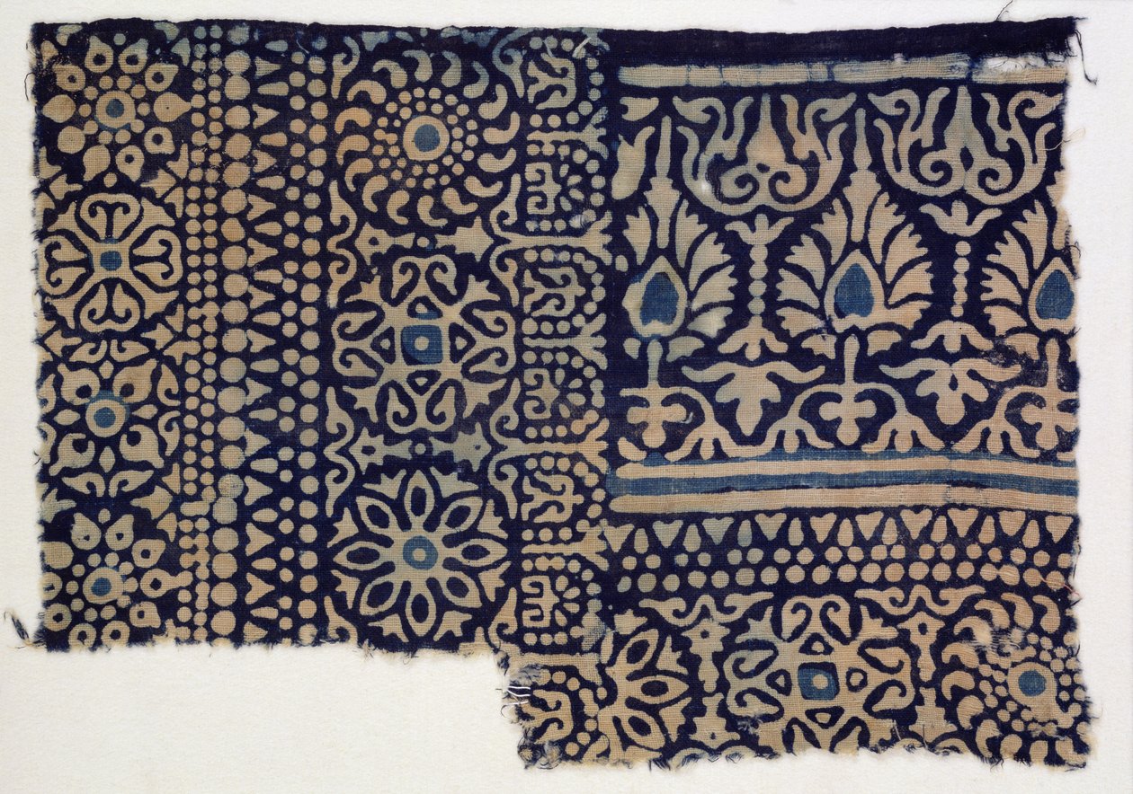 Fragmento textil estampado en bloque, indio de Indian School