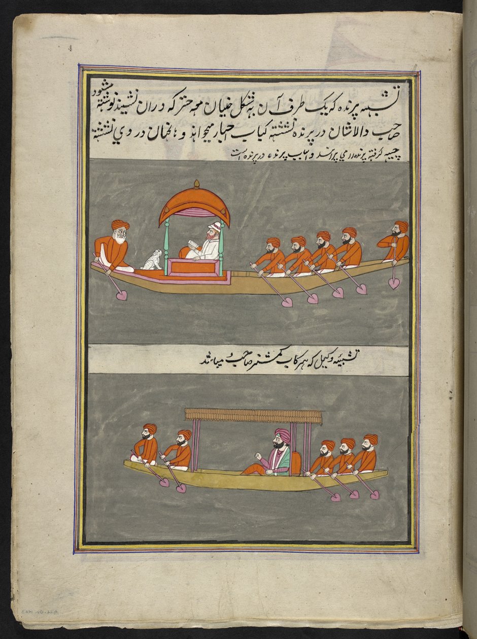 barqueros,  86 dibujos encuadernados en un volumen que representa oficios y ocupaciones en Cachemira, se muestra a los artesanos trabajando con sus implementos y equipos,  Por un artista de Cachemira, probablemente en Srinagar, c.1850-60 (gouache sobre pap de Indian School