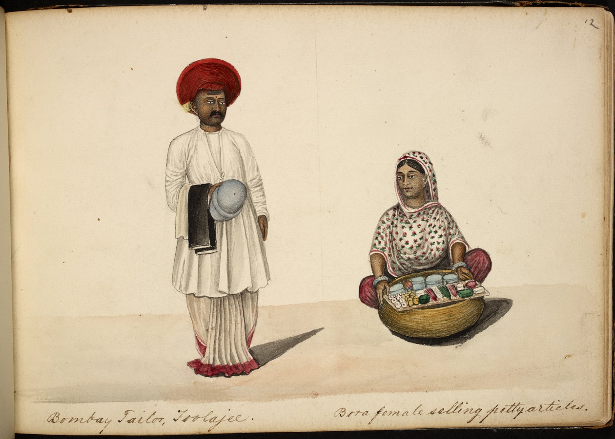 Sastre de Bombay; vendedora ambulante Bohori de Indian School