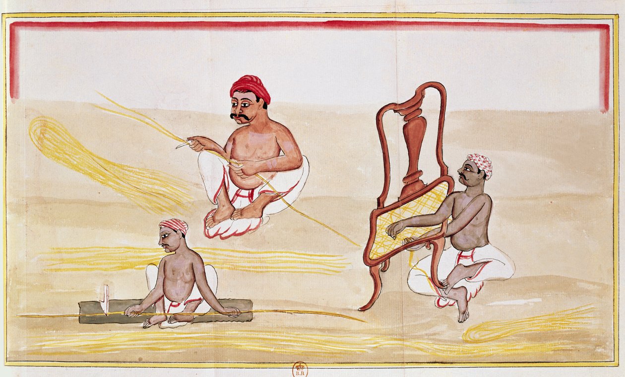 Sillas de caña para exportar a Gran Bretaña (tinta y acuarela sobre papel) de Indian School