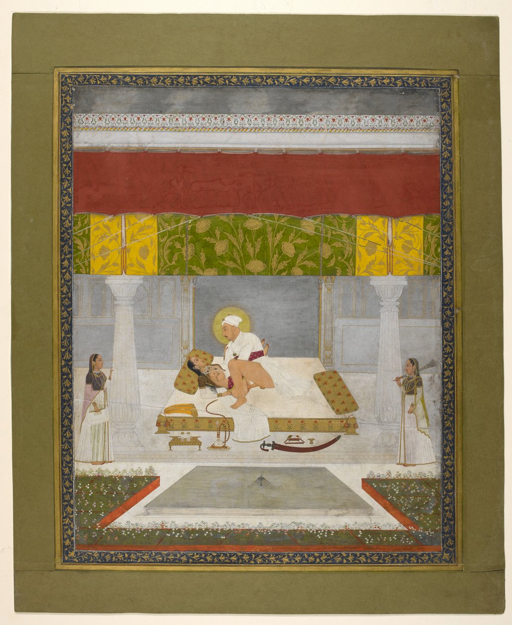 Chitarman II (Kalyan Das), Muhammad Shah haciendo el amor, c.1735 (gouache sobre papel) de Indian School