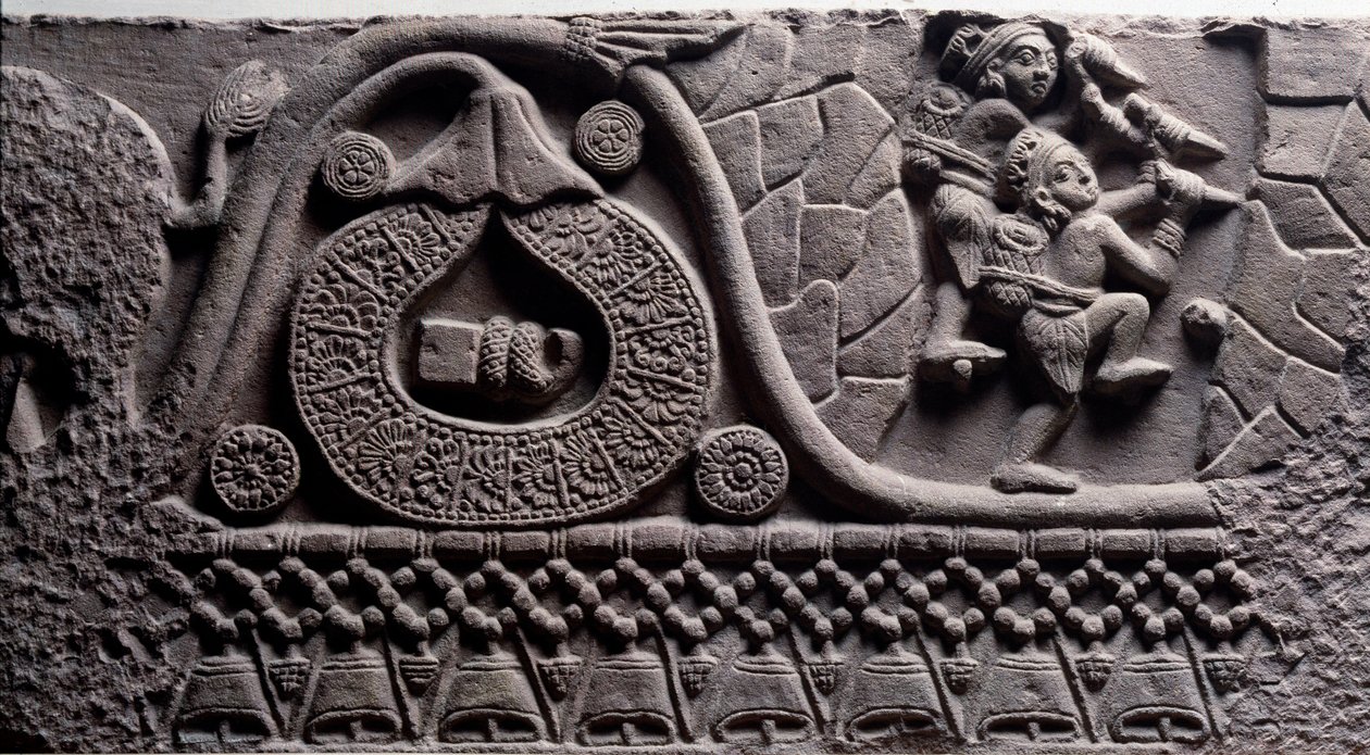 Construcción de una cueva (relieve en la estupa de Baruth) de Indian School