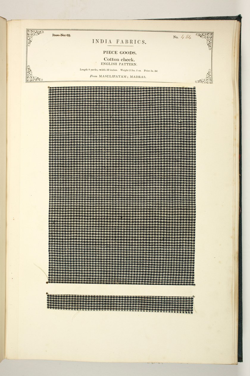 Algodón a Cuadros, Masulipatam, Madrás, Tejidos, de La Colección de los Fabricantes de Textiles de la India, por John Forbes Watson, publicado en 1866 de Indian School