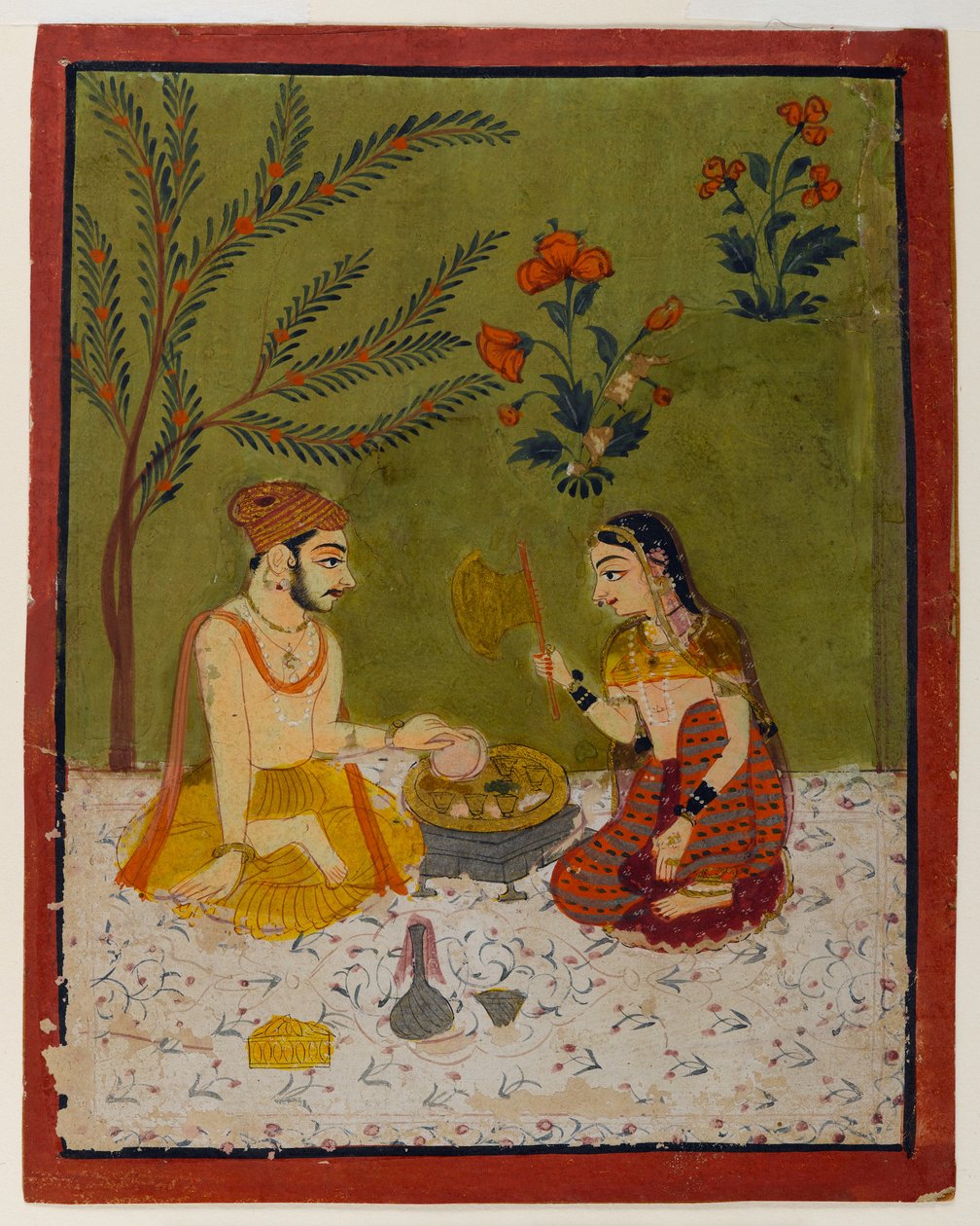 Pareja sentada bajo un árbol, c.1700 de Indian School