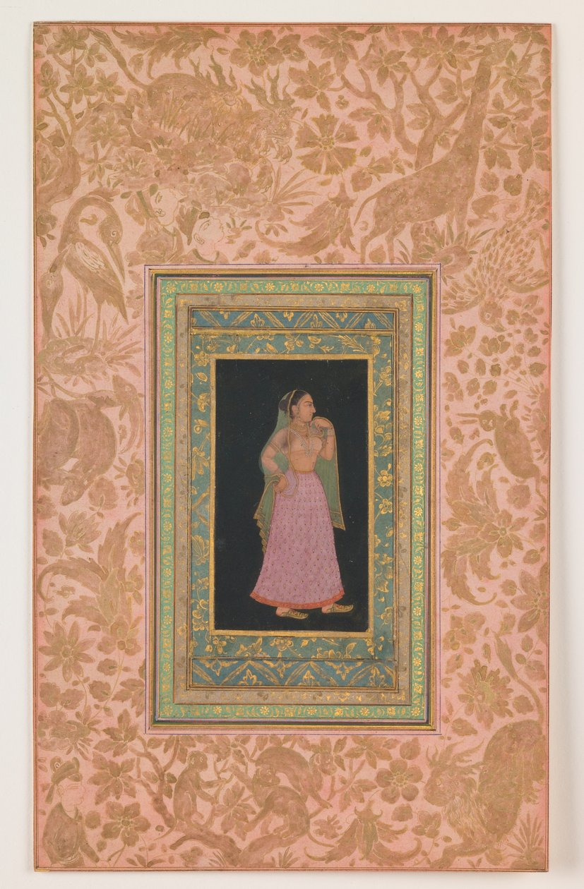 Dama de la corte, dinastía mogol, reinado de Aurangzeb, c.1660-1700 (tinta y acuarela sobre papel) de Indian School